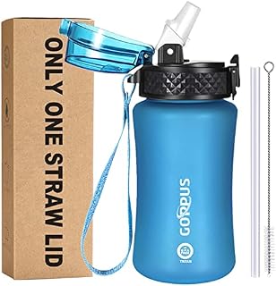 GOPPUS 500ml/17oz Water Bottles with Straw Sports Bottle with Fruit Filter Reusable Tritan Leakproof Drink Bottle with Time Markings Kids Water Bottles BPA Free Gym Water Bottle For Women Men