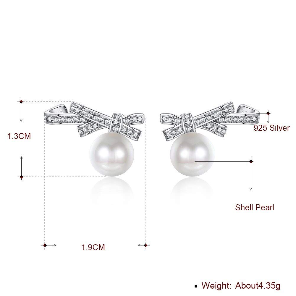 Wunderschöne Kristalle aus 925er Sterlingsilber, Schleife, Perlen-Ohrstecker für Damen, Ohrringe, Schmuck