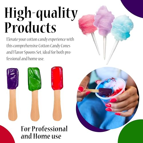 Image of Perfectware Cotton Candy Cones and Flavor Spoons Set, 100 Cones, 54 Spoons