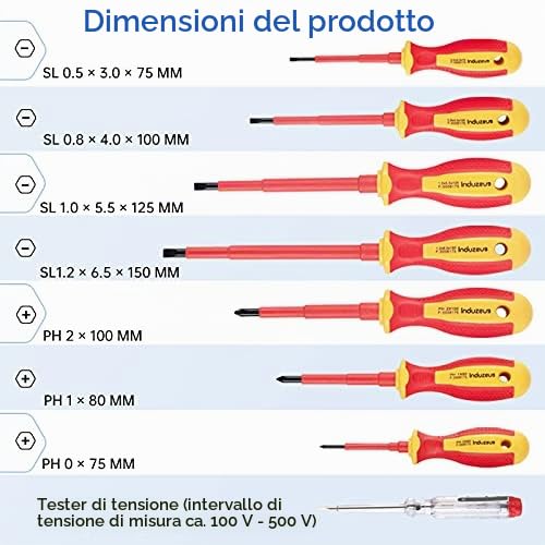 Set di attrezzi isolati VDE da 14 pezzi, Utensili Elettrici, Strumenti Elettricista, con pinze e set di cacciaviti, testato fino a 10.000 Volt