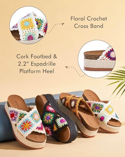 Image of Coutgo Womens Platform Espadrille Sandals Floral Crochet Open Toe Slides