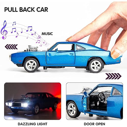 Image of DEUSON ECOM 1:32 Scale Dodge Charger Toy Car for Kids Fast and Furious Diecast Metal Car with Light Sound Pull Back Openable Door