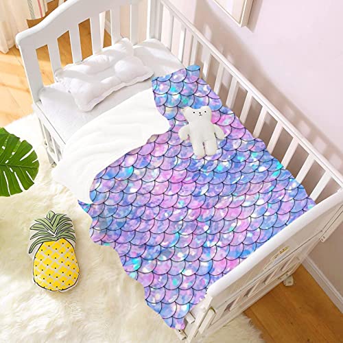 Mermaid Fish Scale Colorful Blanket Fleece Flannel Throw Microfiber Soft Lightweight Cozy In Home Bed Sofa Chairs Dorm All Season (S 50"X40" Inch For Kid) #TOP1