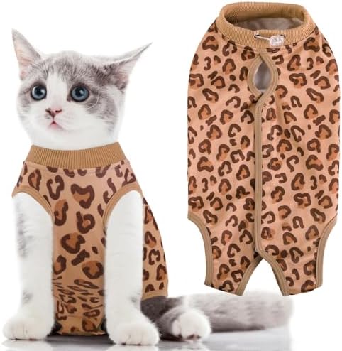 SUNFURA Cat Recovery Suit for Abdominal Wounds Spay After Surgery, Professional Breathable Surgical Body Suit for Cats Dogs Neuter, E-Collar Alternative Pet Anxiety Vest Anti Licking, M Brown Leopard