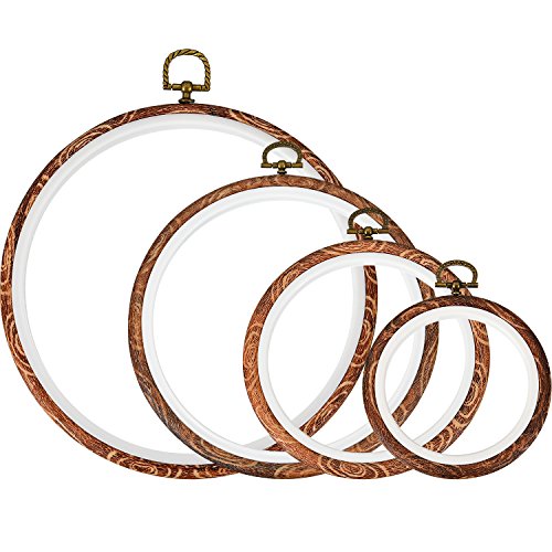 Tatuo 4 Pieces Embroidery Hoop Cross Stitch Hoops Imitated Wood Embroidery Circle for Art Craft Handy Sewing and Hanging