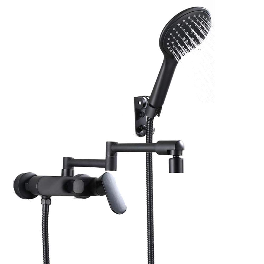 QUSYZD Foldable Tub Faucet with Abs Handheld Shower Head, Black Bathtub Faucet Single Handle Tub Tap Wall Mounted Tub Filler Faucet for Bathroom,
