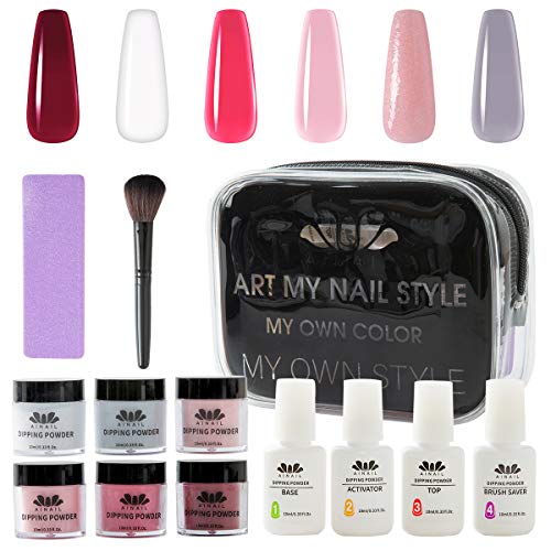AINAIL Dipping Powder Nail Kit Acrylic dip powder base activator and top coat with 6 Color (DP-001)