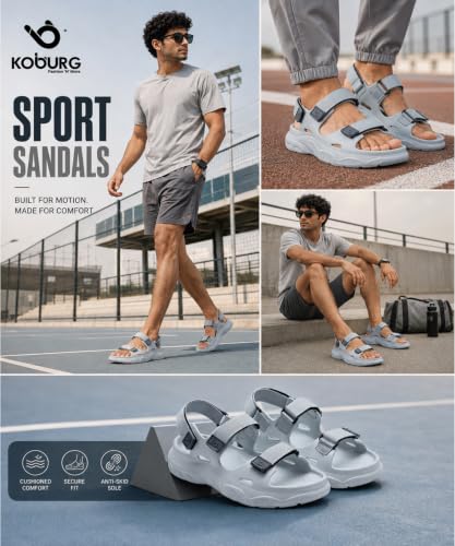 Image of KOBURG Alaska Sports Sandals for Men | Thick Sole Lightweight Casual Floaters | Non-Slip Outdoor Walking Sandals with Double Straps Extra Soft Slide | EVA Sole KS-284