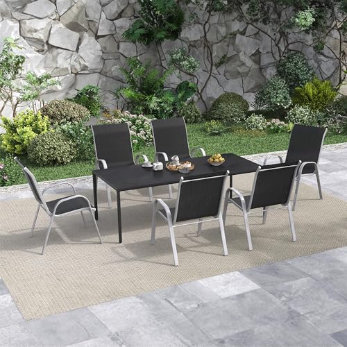 Image of Amopatio Patio Chairs Set of 6, Stackable Outdoor Dining Chairs for All Weather, Silver Frame Outdoor Chair Garden Furniture for Backyard Deck(Black)