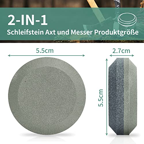 Foto von TELANKS 2 IN 1 Schleifstein Axt und Messer 120/280 Körnung, Rund Schärfer Puck, Abziehstein für Messer für Beil Gartengeräte Küchenmesser Meißel Äxte