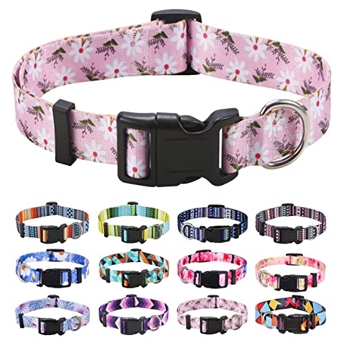 Mihqy Dog Collar for Small Dogs Cute Small Medium Large Dog Pet Collar Cat Collar, with Floral Patterns