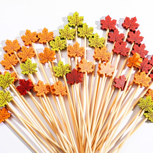 100Pcs Fall Cocktail Picks 4.7inch Maple Leaf...