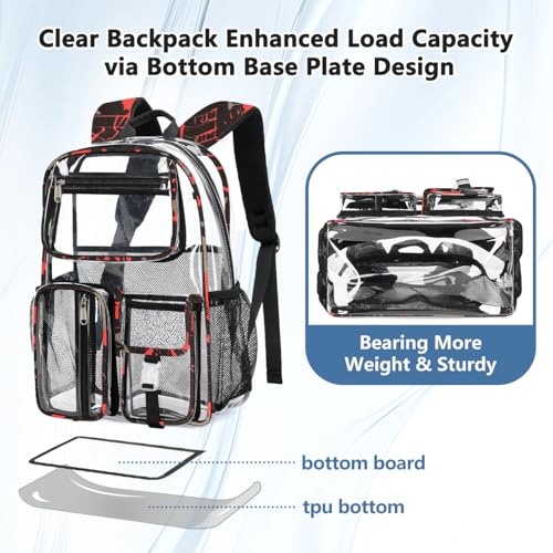 Image of Cusangel Heavy Duty Clear Backpack,16.5 x12 x5inch TPU Large Capacity See Through Backpack for Sport Events,Travel (Red)