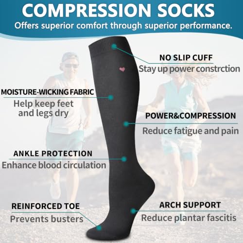 Image of 6 Pack Copper Compression Socks for Women and Men Circulation-Best Support for Medical,Running,Nursing,Athletic