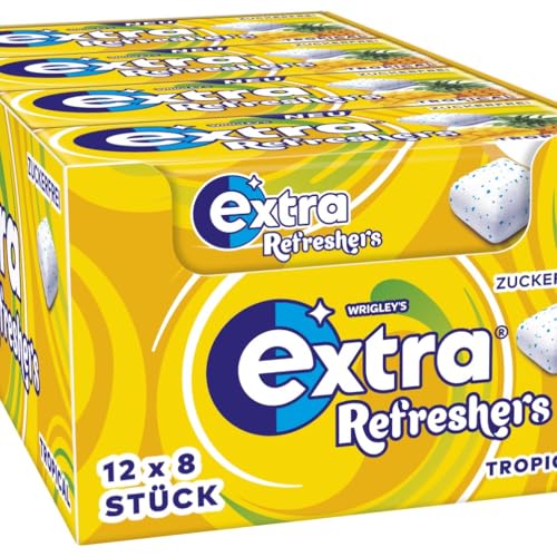 Extra Refreshers Kaugummi zuckerfrei Tropical Gum 12 x 8 Dragees Großpackung Chewing Gum Xylitol Kaugummi ohne Zucker (96 Dragees)