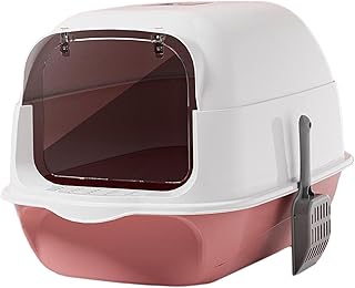 IEUDNS Caixa de areia para gatos com capuz, caixa de areia portátil para animais de estimação com porta removível, bandeja grande totalmente fechada para, ROSA