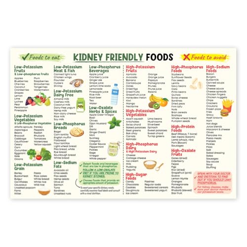 Kidney Friendly Food List Poster, 12x18 Inches Unframe Kidney Disease,