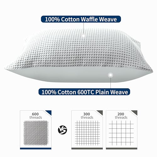 Waffle Weave Pillowcases Standard Size 2 Pack, 100% Egyptian Cotton 600 Thread Count, Ultra Soft Pillow Shams with Envelope Closure, Breathable Skin-Friendly Pillow Case, Grey, 20x26 Inches by Zaizaihome - Image 2