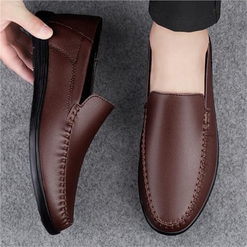 Round Toe Solid Color Leather Mens Loafer Shoes Lightweight Flat Heel Resistant Fashion Outdoor Slip On4
