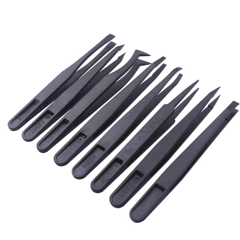 Set di 8 Pinzette in Plastica Antistatiche per Elettronica, Gioielli, Modellismo con Uncinetto