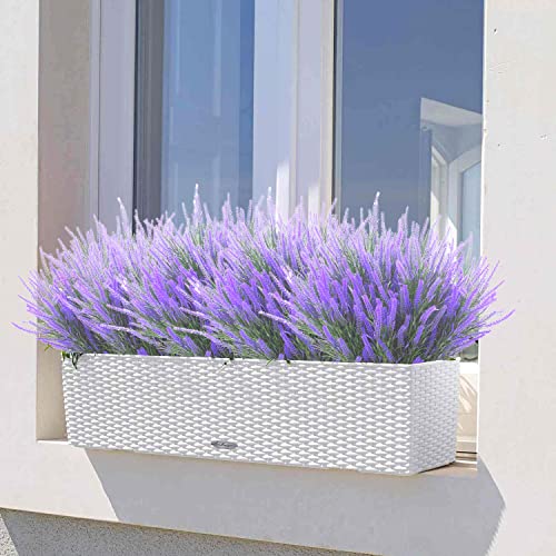 Artificial Lavender Flowers 12 Bundles Outdoor UV Resistant Fake Flowers No Fade Faux Plastic Plants Garden Porch Window Box Decorating (Blue)