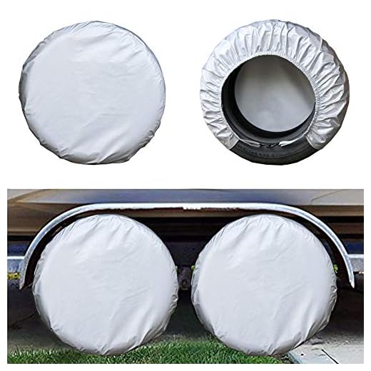 kayme Rv Tire Covers Set of 4, Travel Trailer Camper Truck SUV Motorhome Sun Rain Snow Protector, Waterproof Wheel Cover, Fit 33-35 Inch Tire Diameter/Silver