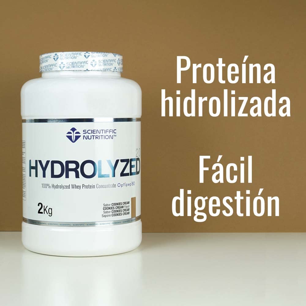 Scientiffic Nutrition - Hydrolyzed, Proteína de Suero de Leche Hidrolizada, Whey Protein en Polvo, Rápida Absorción y Fácil Digestión, Promueve el Crecimiento Muscular - Sabor Cookies, 2kg.