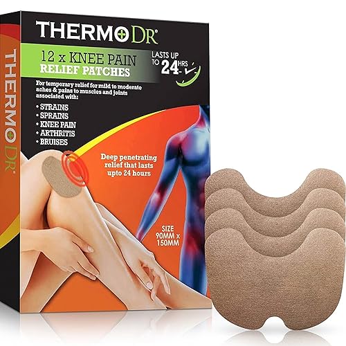 ThermoDR Knee Patches - Heat Patches Made with Non-Woven Fabric Infused with Menthol Camphor Eucalyptus and Wormwood Plant Extract - Multi Use Patch for Muscle and Joint Aches 12 Pcs 1 Pack