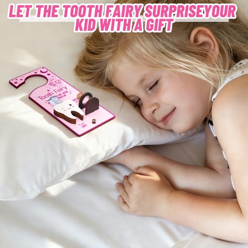 Image of DoubleFill Fairy Tooth Gift Holder Bag Door Hanger Lost Teeth Keepsake Box Tooth Fairy Kit Stores Back to School Gift for Lost Teeth Boy Girl Primary School Classroom Gifts(Fresh,Pink Purple)