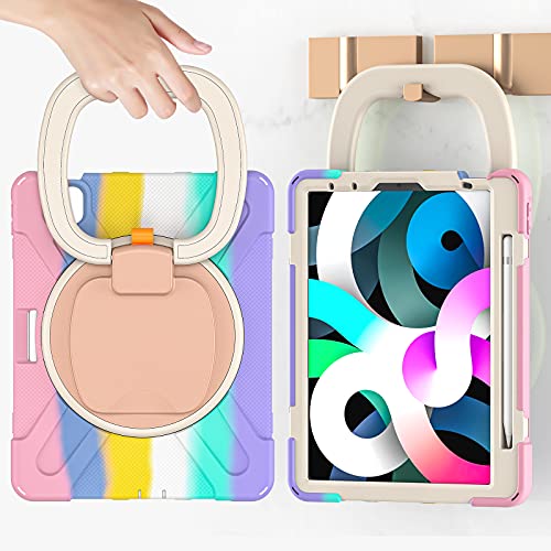 Meegoodo Case For Kids Ipad Pro M2 12.9 Case 6Th/5Th/4Th/3Rd Generation 2022 2021 2020 2018 With Pencil Holder/Rotating Stand/Shoulder Strap, Protection Duty Shockproof Silicone Cover, Colourful Pink #TOP7