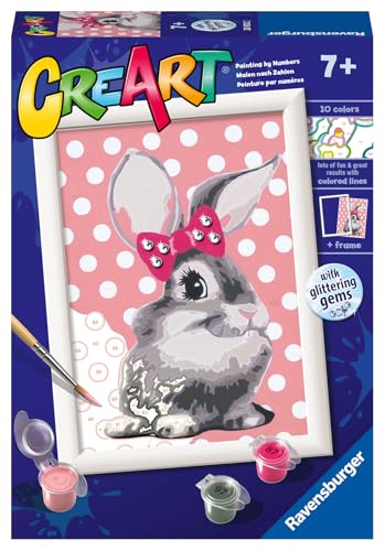 Ravensburger CreArt: Coniglietta – Dipingere con i Numeri per Bambini 7+ Anni, Kit Pittura con Tavole, Cornice, Pennello e Colori Inclusi, 14 x 19 cm, Idee Regalo