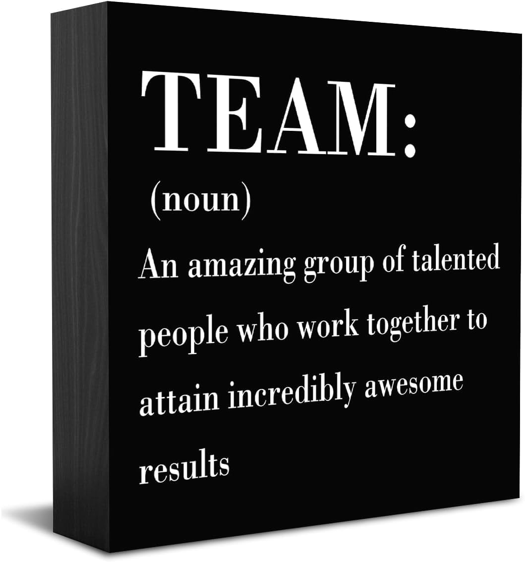 5x5 Inch Team Definition Box Sign Black Wood Desk Decor