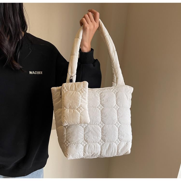 Image of Quilted Tote Bag for Women Small Puffer Purse Quilted Nylon Padding Handbag with Wallet