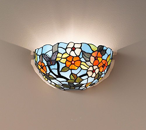 Applique murale modèle T1002 A Tiffany Applique murale décorée de fleurs feuilles et papillons