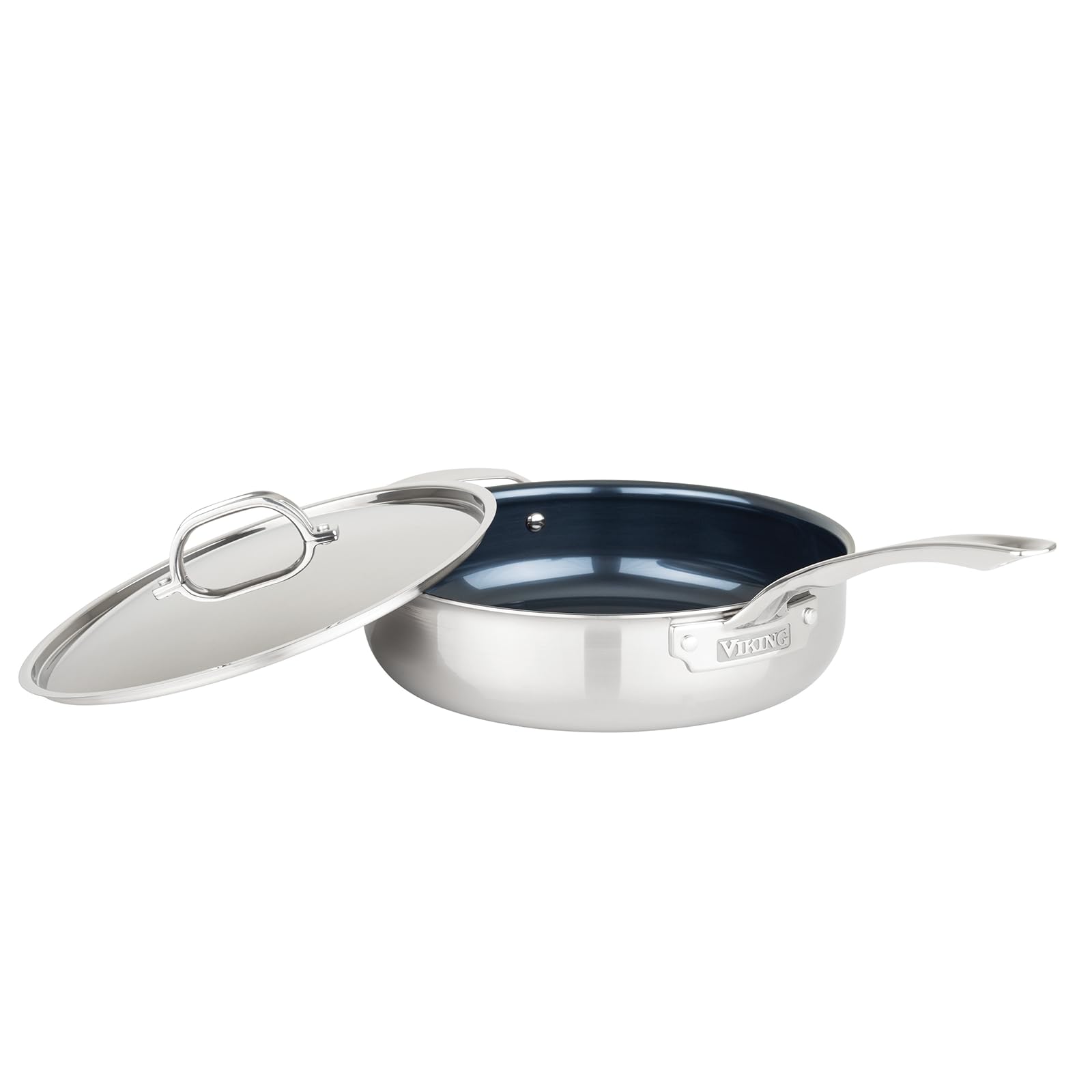 Viking 4-Ply Deep Frying Pan with Lid, 4.5 Quart Laser Clad Titanium Performance Ti Saute Cooking Pot, Dishwasher and Oven Safe, Induction Ready, Blue/Silver