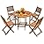 Devoko 5 PCS Patio Furniture, Patio Dining Set Acacia Wood Outdoor Table and Chairs, with 4 Folding Chairs and 37" Round Movable Table, Outdoor Dining Set for Lawn, Balcony, Garden (Light Brown)