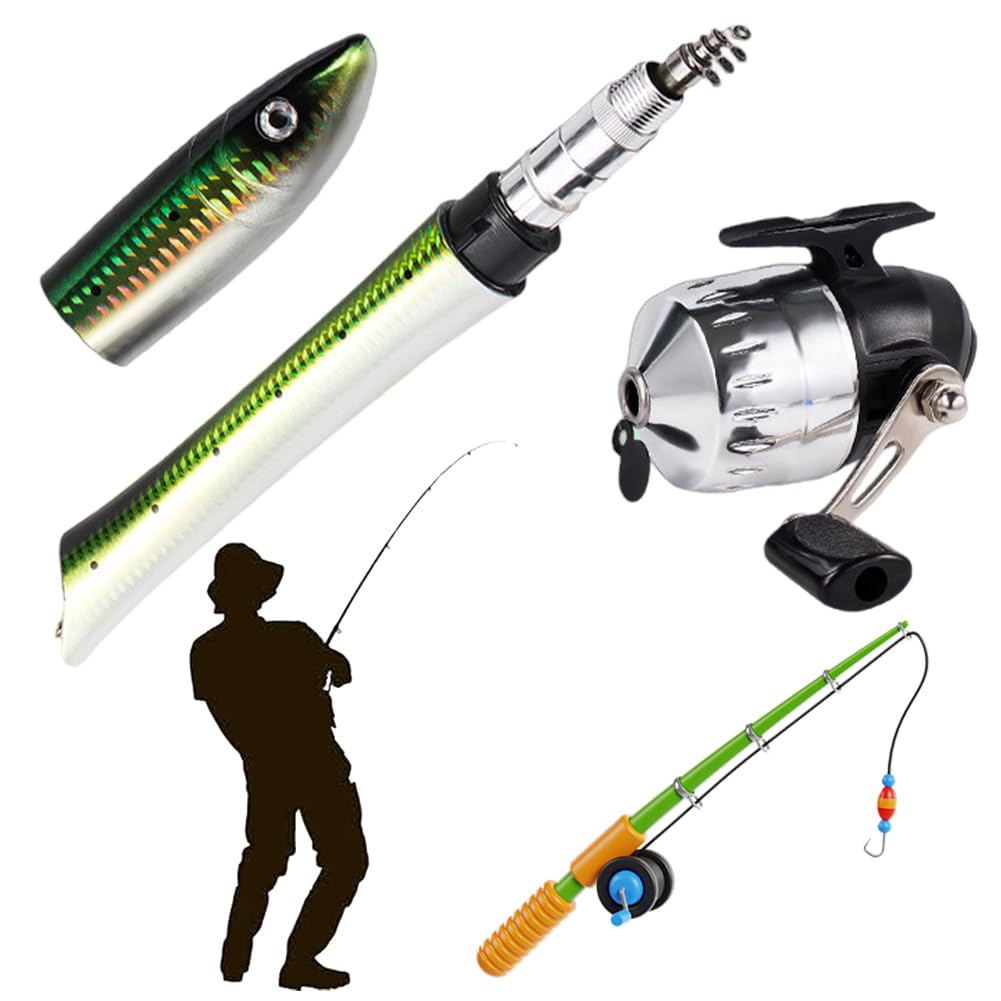 Canna da spinning telescopica a forma di pesce HTU con mulinello da pesca alla carpa, canna da pesca nel ghiaccio marino, accessori per la pesca