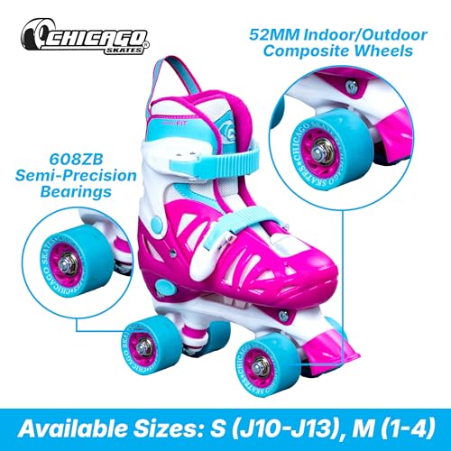 Image of Chicago Skates Girls Adjustable Junior Quad Skates - Pink /White /Teal - Small Sizes J10-J13