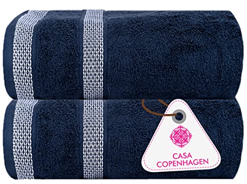 Casa Copenhagen, Solitaire, 600 g/m², 35 x 70 pulgadas, sábanas de baño extragrandes, juego de 2 toallas, toallas de algodón egipcio súper suaves para baño y ducha, color azul marino Cover