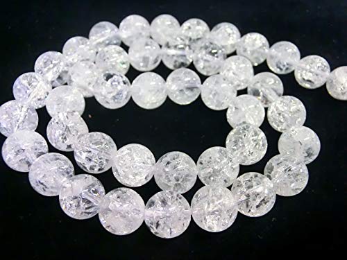 beadsvision Bergkristall ~ 8mm gecrackt Crackle Perlen rund Schmuckperlen Edelstein transparent weiß 1 Strang zur Schmuckherstellung Cover