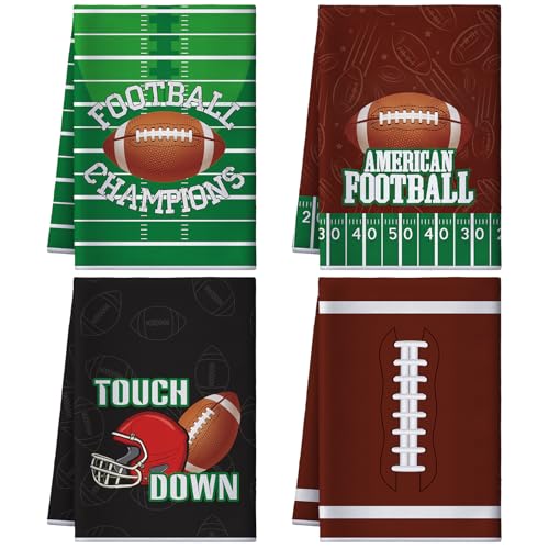 Preboun 4 Pcs Football Kitchen Decorative Towels Football Hand Dish Towels Microfiber Kitchen Towels...