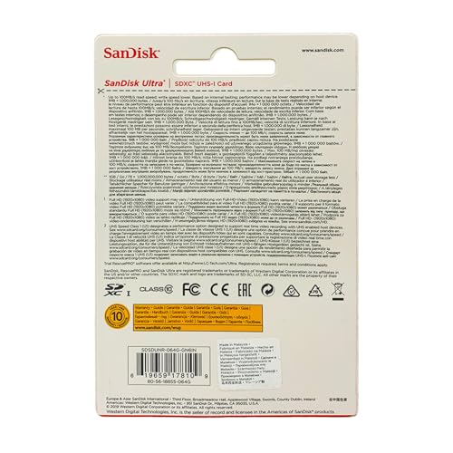 Image of SanDisk 64GB Ultra SDXC UHS-I Memory Card - 100MB /s, C10, U1, Full HD, SD Card - SDSDUNR-064G-GN6IN