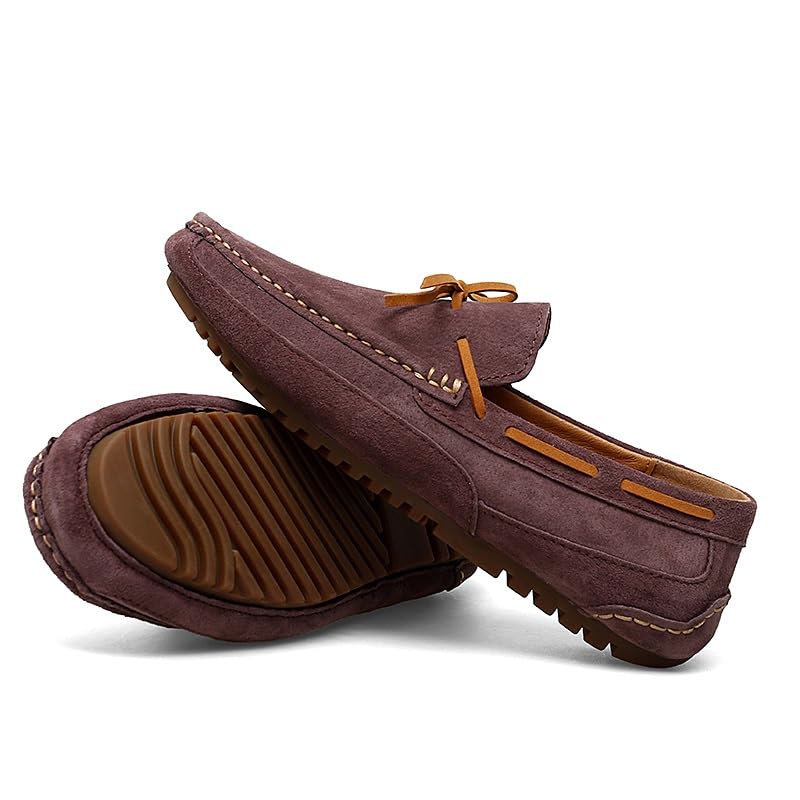 Men's Loafers Shoes Round Toe Leather Boat Shoes Comfortable Lightweight Flexible Walking Casual Slip-on(Brown,10 M US)4