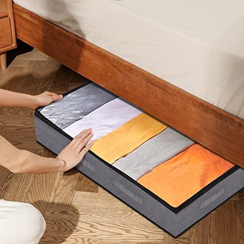 WENYA 2 Pack 100L Underbed Storage Bags with Lids, Large Capacity Non-Woven Foldable Clothes Storage with Zipper and Clear Window for Blankets and Bedding