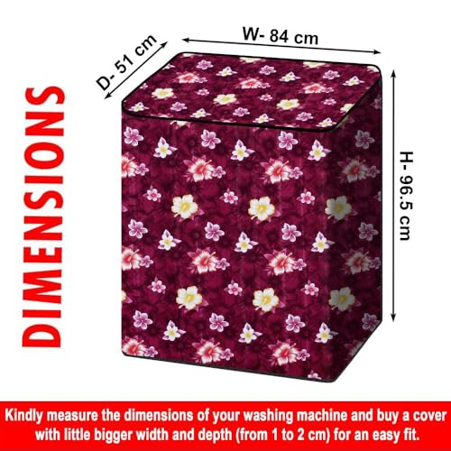 Image of The Furnishing Tree Semi-Automatic Top Load Washing Machine Cover | Waterproof & Dustproof | Easy to Clean | Inlet & Outlet Pipe Provision | Durable & Washable, Floral Red Polyester (51x84x96.5 CM)