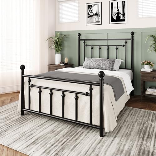 Image of Allewie 14'' Twin Size Metal Platform Bed Frame, Vintage Headboard, Black