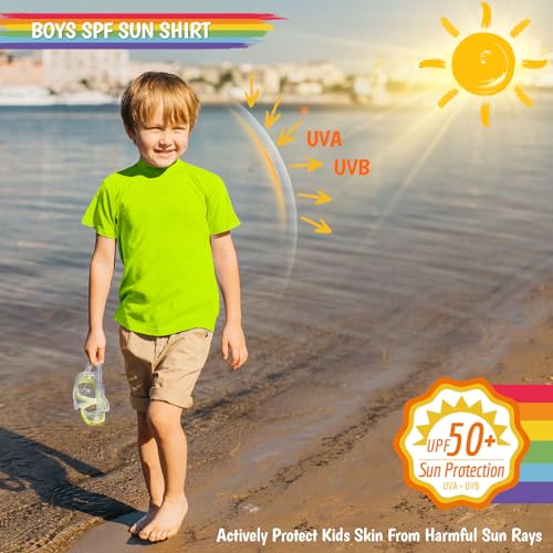 Image of Boy's UPF 50 Rash Guard Swim Shirts Short Sleeve Sun Protection SPF Fishing Surfing Water Beach Shirts Quick Dry