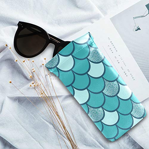Moyyo Turquoise Glitter Fish Mermaid Scales Eyeglass Pouch Squeeze Top Portable Sunglasses Bag Pouch Pu Leather Eyeglass Goggles Case Cosmetic Holders Mulituse For Women Girl #TOP5