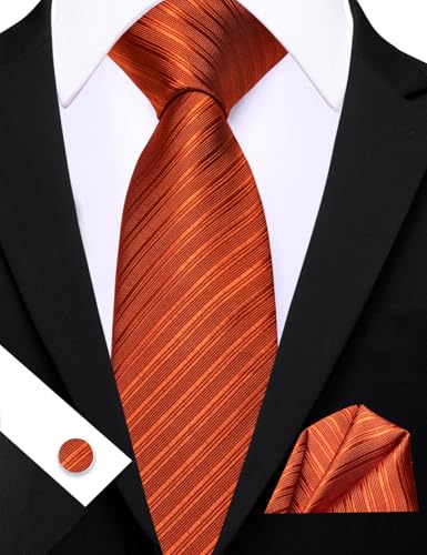 Image of Barry.Wang Man Stripe Ties Set Silk Woven Pocket Square Necktie Cufflinks Formal Party Business