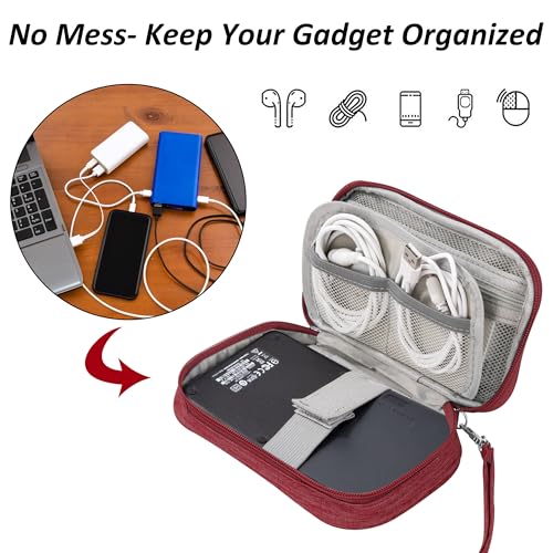 Tunejoy Bolsa para Cables de Viaje Portátil Electrónico Accesorios Organizador Impermeable Pequeña Estuche para Cargador Banco de Energía 18,5 * 11,5 * 2,5 cm Rojo - imagen 8